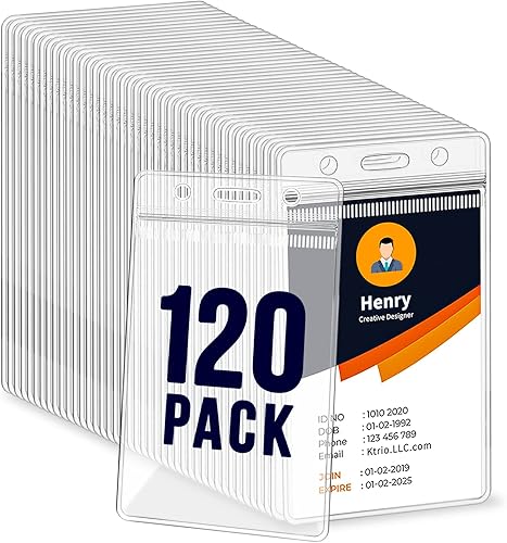 Paquete de 120 soportes para tarjetas de identificación, soporte vertical para tarjetas de identificación de 2.25 x 3.5 pulgadas, transparente para
