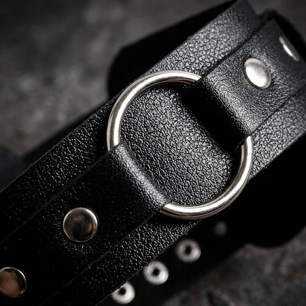 Leather Arm Bands for Men,Punk Bracelets Adjustable Upper Arm Strap with Metal Ring Black Arm Bands Rock、Party Accessories