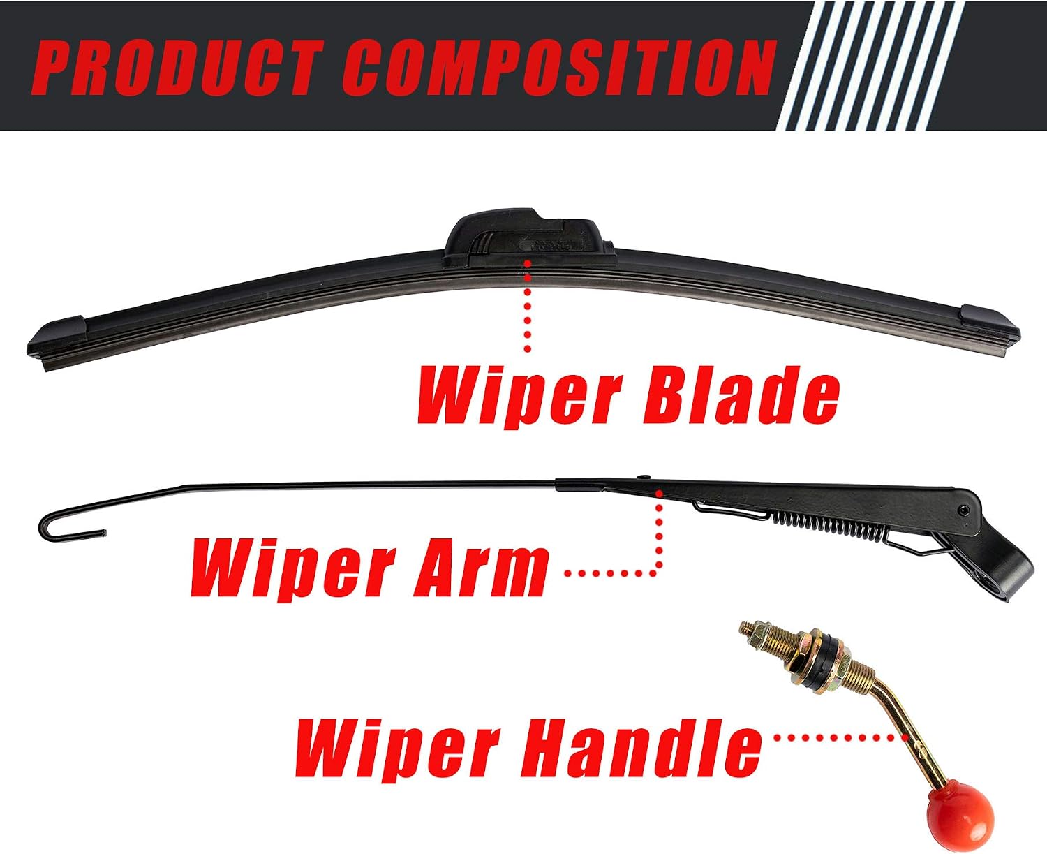 Boine 2 Set 15.7" UTV Hand Operated Manual Windshield Wiper Kit Compatible with UTV Golf Cart Polairs RZR Ranger Can Am X3 Commander - Wiper Blade with Wipe Arm