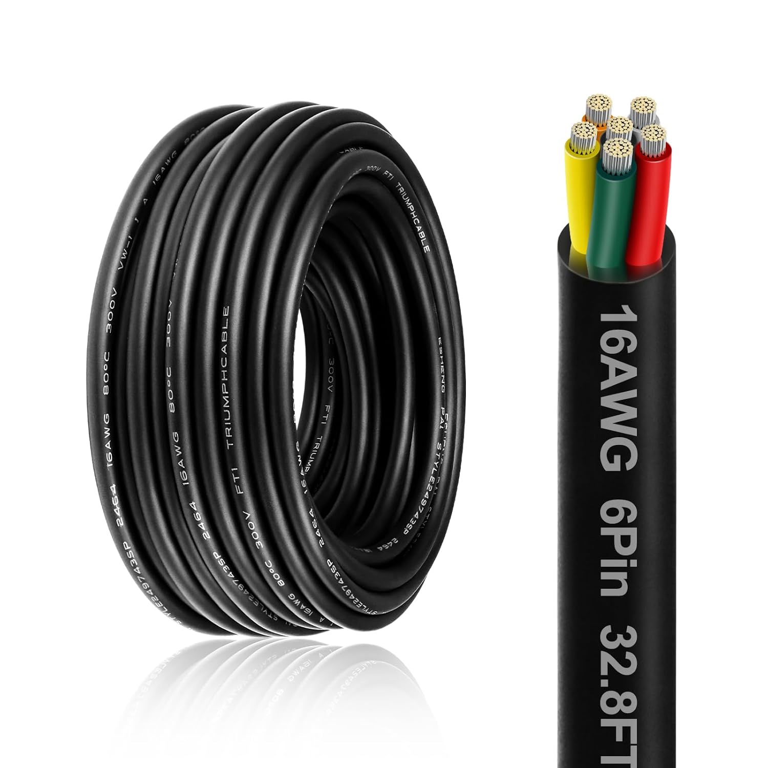 16 Gauge 6 Conductor Electrical Wire, 32.8FT 16AWG PVC Thermostat Wire, Low Voltage Landscape Wire, Flexible Cord for LED Lighting Strips Automotive Garden Bell Speaker 32.8FT/10M 16AWG-6C