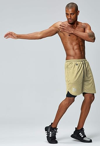 Miniatura 3 de Pinkbomb - Pantalones cortos para correr 2 en 1 para hombre, para el gimnasio, entrenamiento, de secado rápido, con bolsillo para teléfono