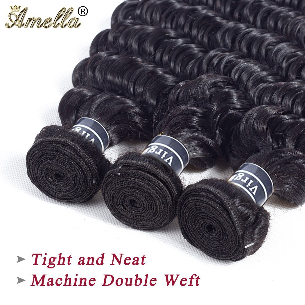 Amella Hair 8A Brazilian Deep Wave 3 Bundles Human Hair 10 10 10 Inch 100% Unprocessed Virgin Deep Wave Curly Human Hair Bundles Natural Color
