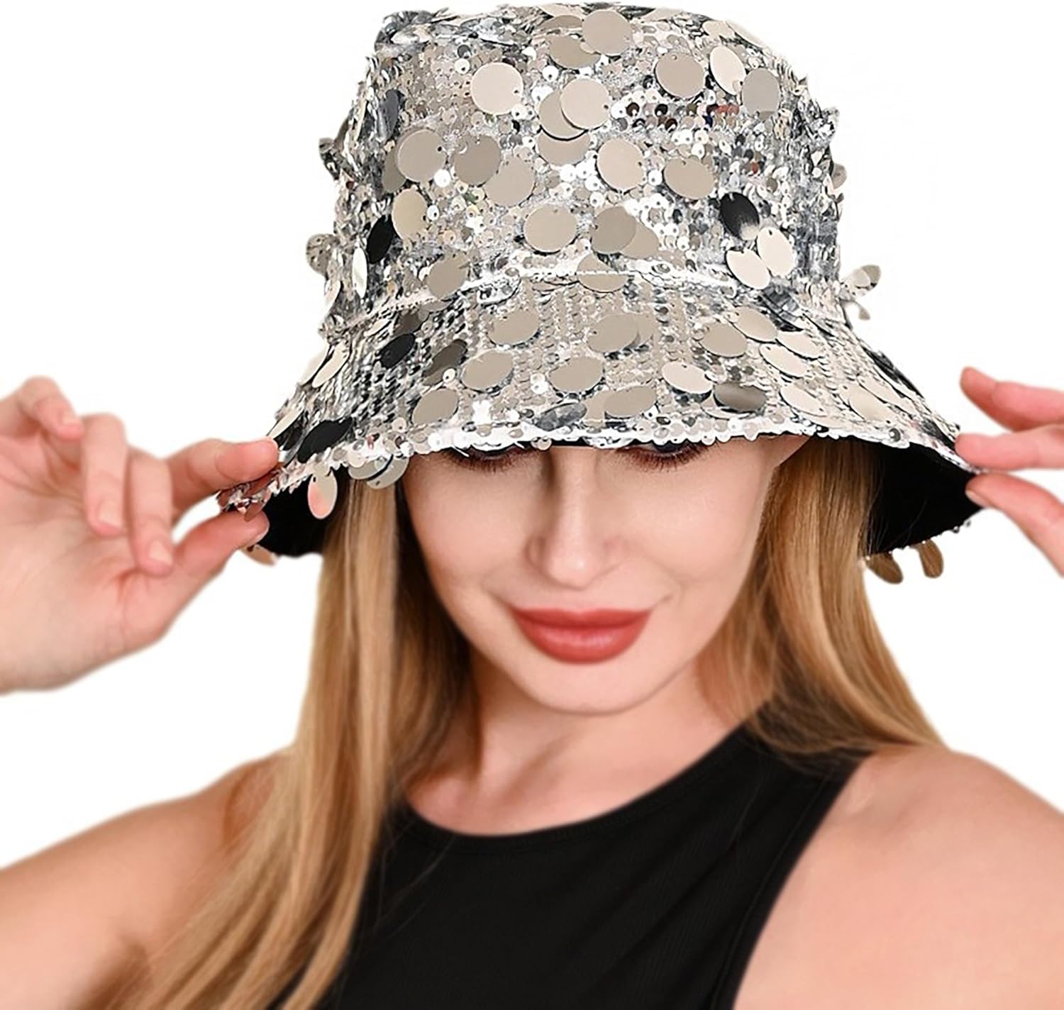 Shiny Sequined Bucket Hat for Women Glitter Bling Disco Hat Sparkle Party Rave Fisherman Cap Fashion Outdoor Beach Sun Hats