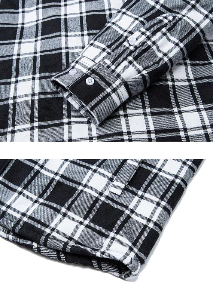 TACVASEN Men's Flannel Shirt Jacket Removable Hooded Quilted Lined Plaid Button Down Shirts Zipper Jacket