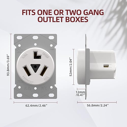 Miniatura 25 de AIDA Toma de corriente 10-50R de 50 amperios, 3 polos, 3 cables, 125/250 voltios, sin conexión a tierra, resistente, montaje empotrado, receptáculo