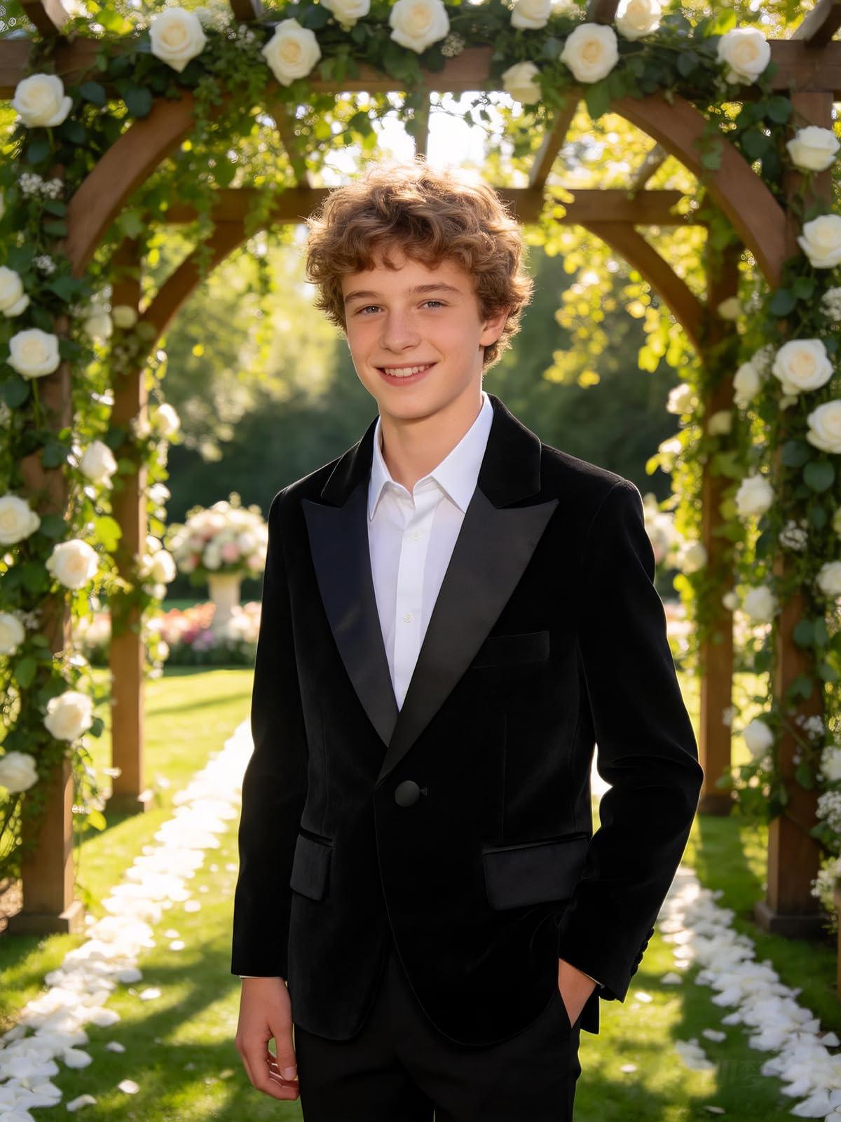 mintgreen Garçons Blazer, Enfants Velours Un Bouton Costume Tuxedo Veste, 7-14 Ans