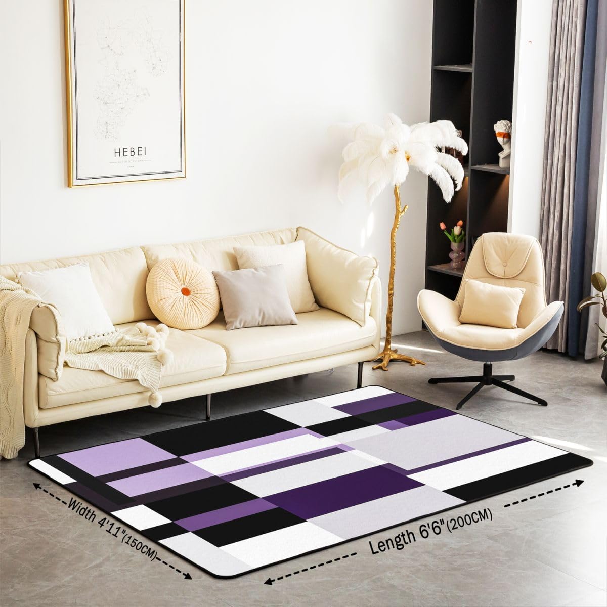 jejeloiu Purple Black Gray White Area Rug 3x5 for Bedroom Geometric Living Room Rugs Soft Non-Slip Modern Abstract Decor Carpet Indoor Floor Mat for Home, Dining Room