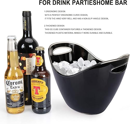 Miniatura 3 de Cubo de hielo acrílico negro de 8 litros de plástico para bebidas y fiestas, grado alimenticio, capacidad para 5 botellas de tamaño completo y hielo