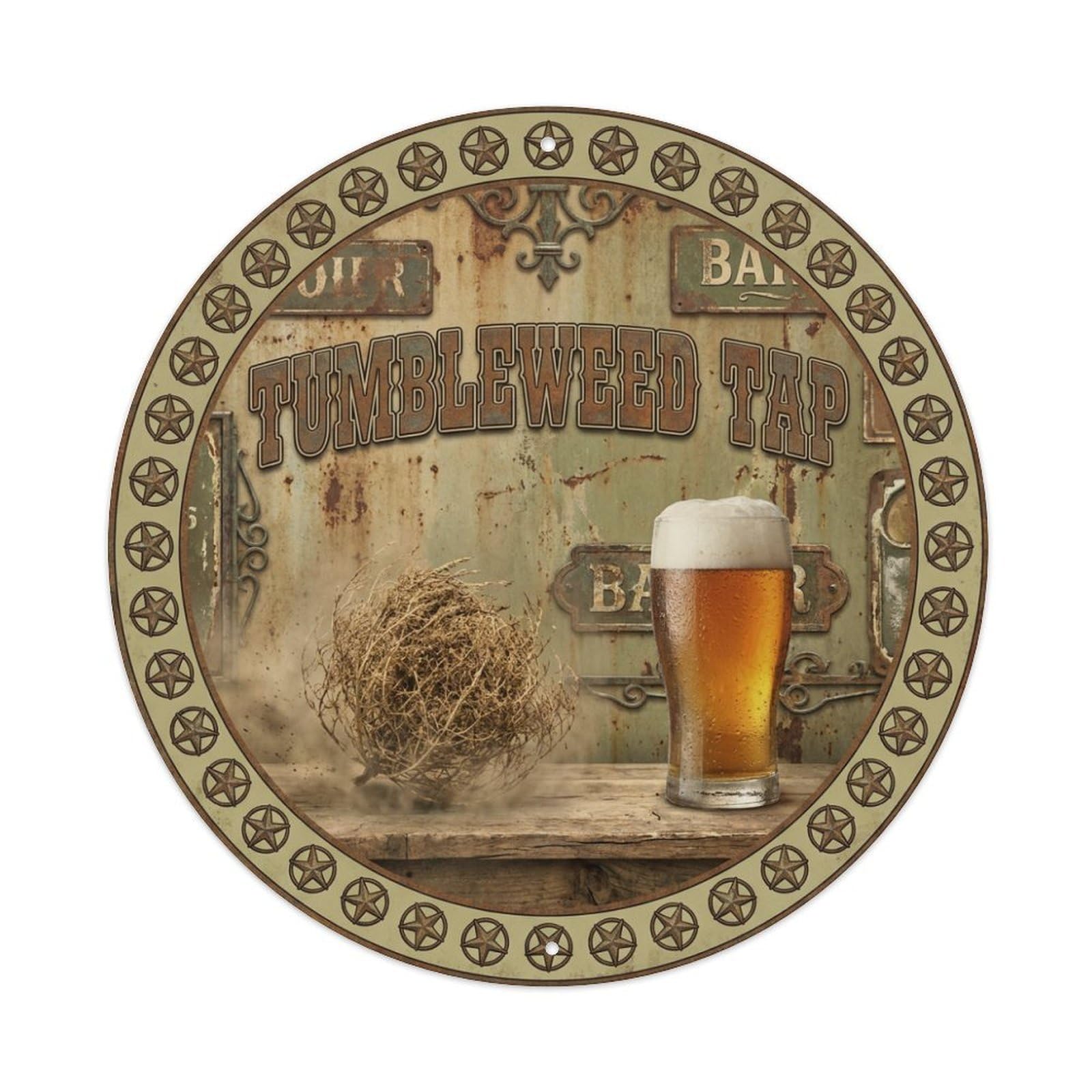 Vintage Beer Western Cowboy Tumbleweed Tap Retro Bar for Metal Tin Sign