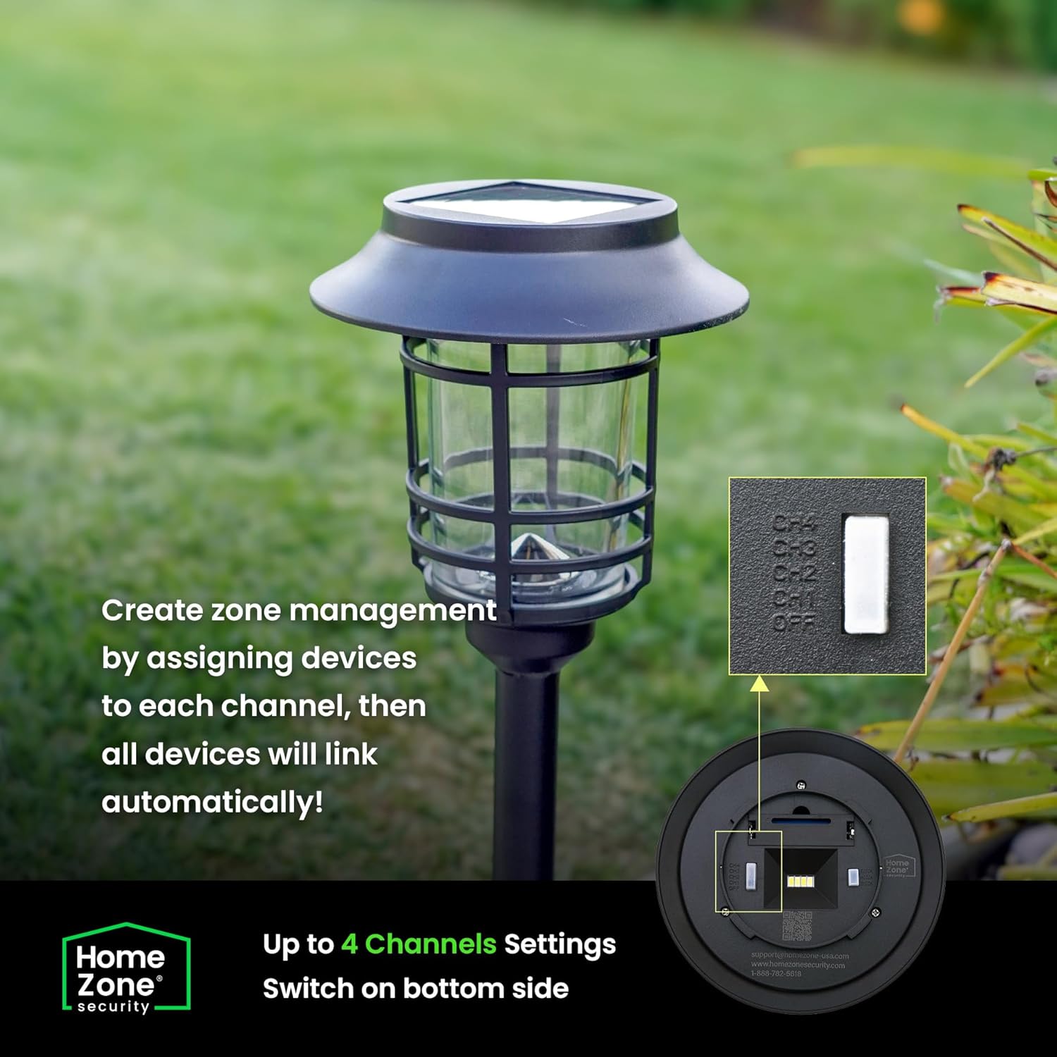 Mesh Linkable Series 4-Pack Solar LED Security Pathway Light w/ LiFePO4 Battery, 300LM, Auto-linking, 110°x16 ft Motion Detection, CCT 3000K/4000K/5000K, 4-Channel Settings, Stainless Steel