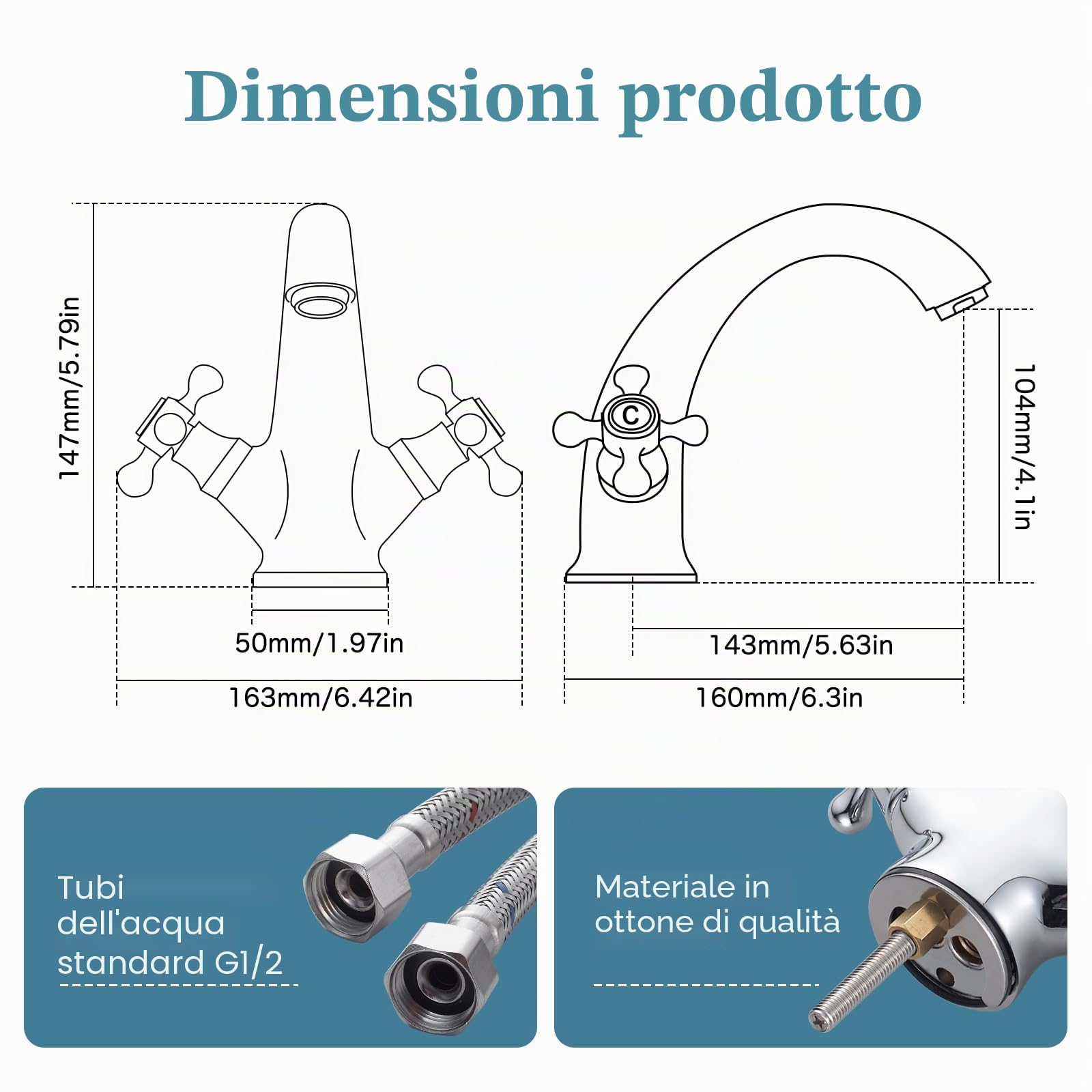 Rubinetto Da Lavandino Retrò, Miscelatore Da Lavandino A Doppia Maniglia, Rubinetto Per Il Lavello Del Bagno, Rubinetteria Da Lavandino Con Acqua Calda E Fredda Disponibile, Cromato