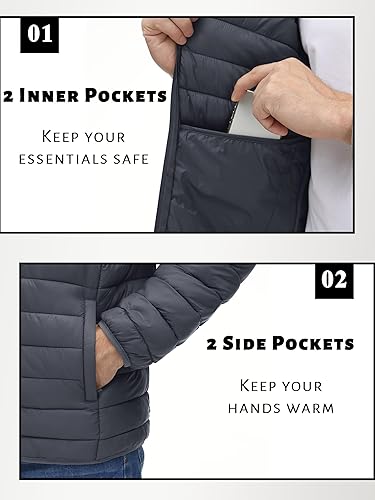 Miniatura 5 de TACVASEN Chaqueta acolchada con capucha para hombre, impermeable, impermeable, con aislamiento, ligera, cortavientos, acolchada
