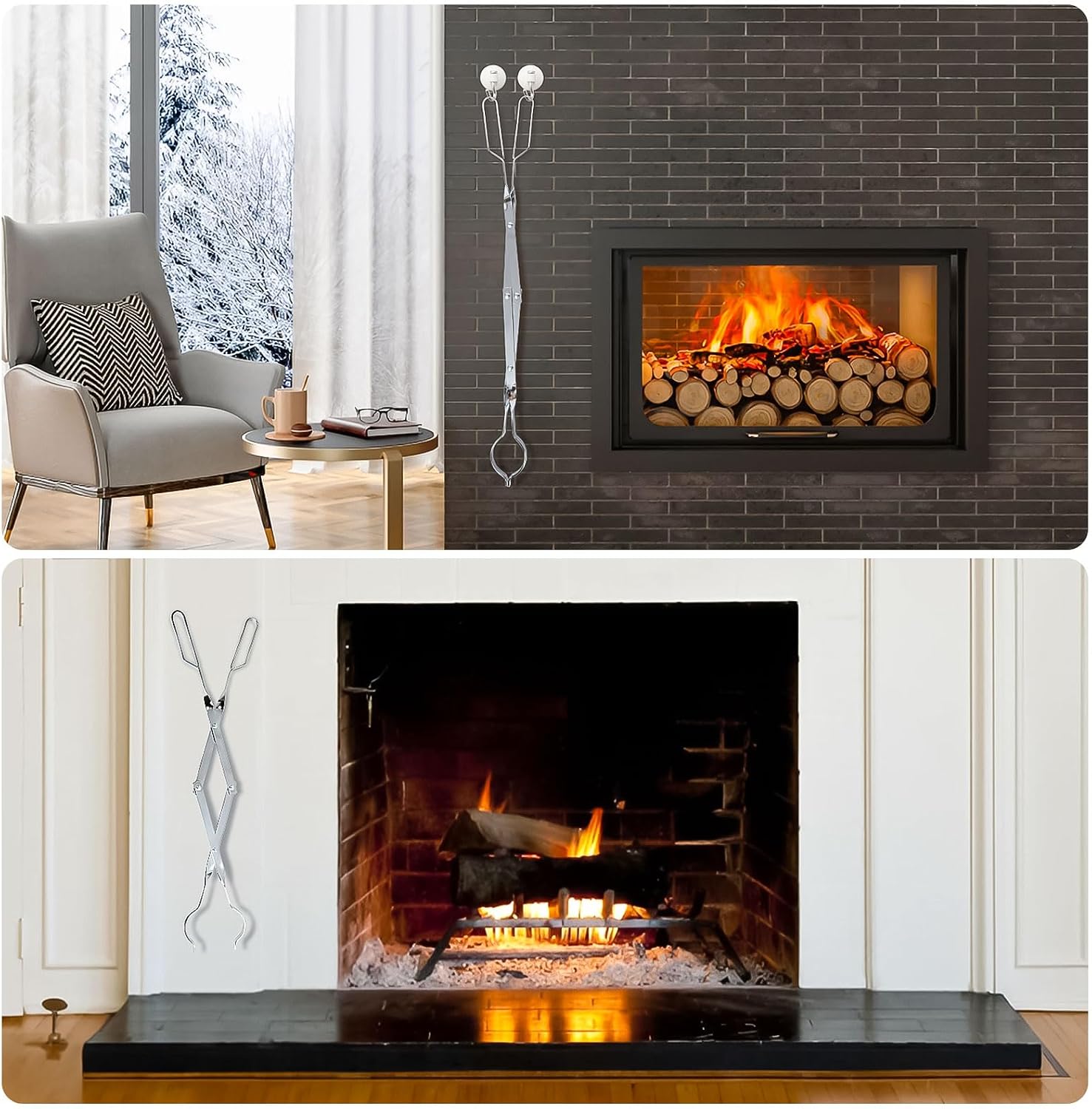 Uten Fireplace Tongs, 26" Fire Pit Firewood Tong Stainless Steel