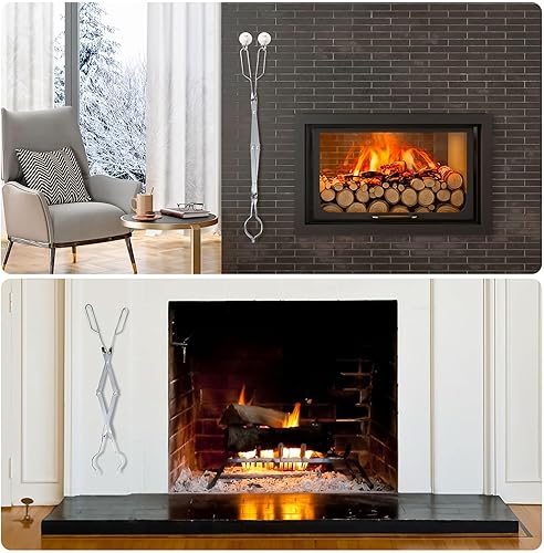 Miniatura 4 de Uten Pinzas para chimenea, accesorios para hogueras de 26 pulgadas, pinzas de leña, pinzas de acero inoxidable para fogata, pinzas de troncos para