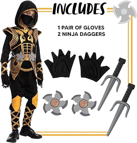 Miniatura 3 de Spooktacular Creations Disfraz de ninja dorado para niños, disfraz de Halloween, Oro