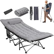 Wide Folding Camping Cots with Pillow & Extra Thick Matress, Cots for Sleeping 900 LBS, Camping Bed for Adults with Cushion, Sleeping Cot Grey