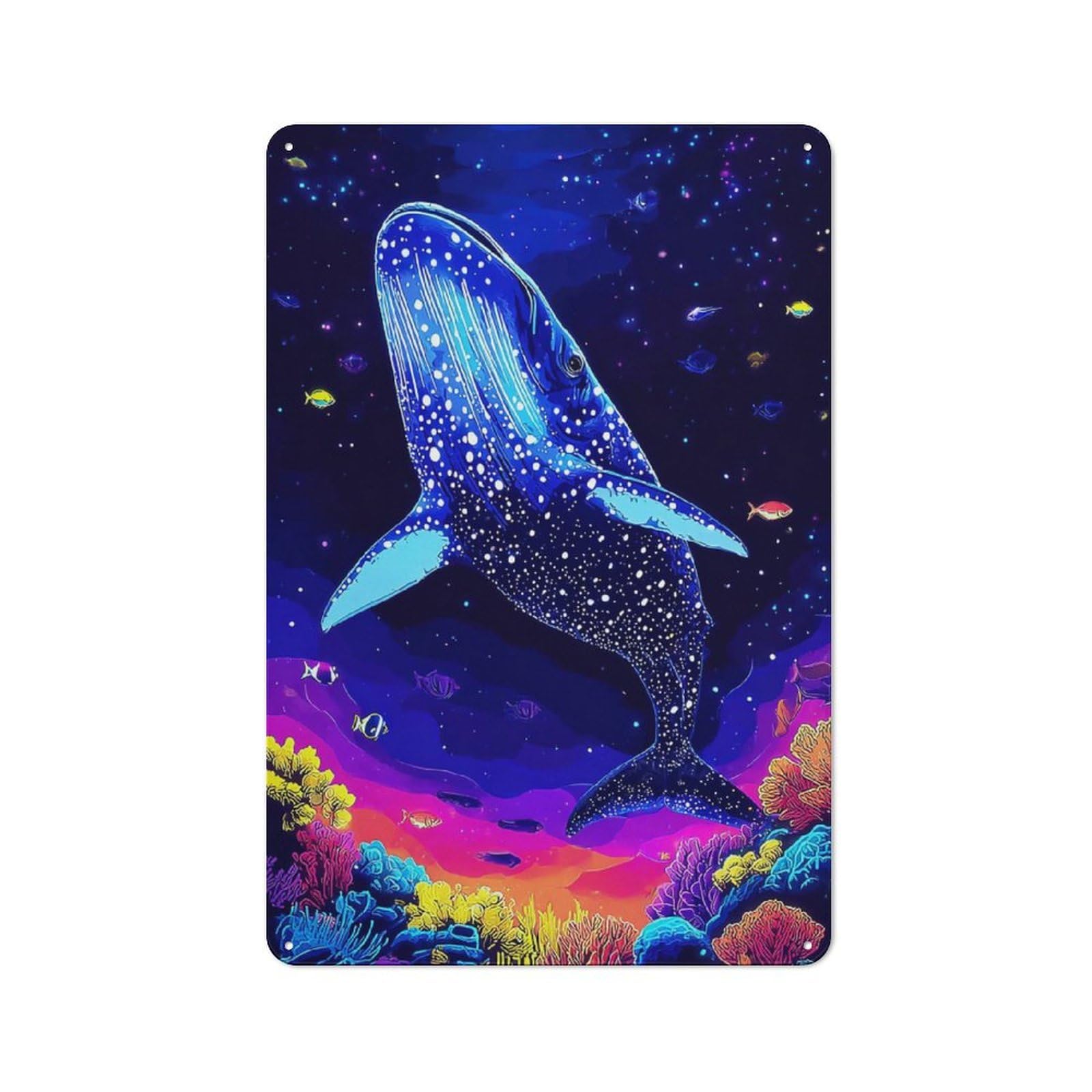 Junmoney Whale In Vibrant Coral Reef Retro Vintage Metal Sign 30X20cm, Small Space Decor For Hallway, Home Bar, Garage Or Study