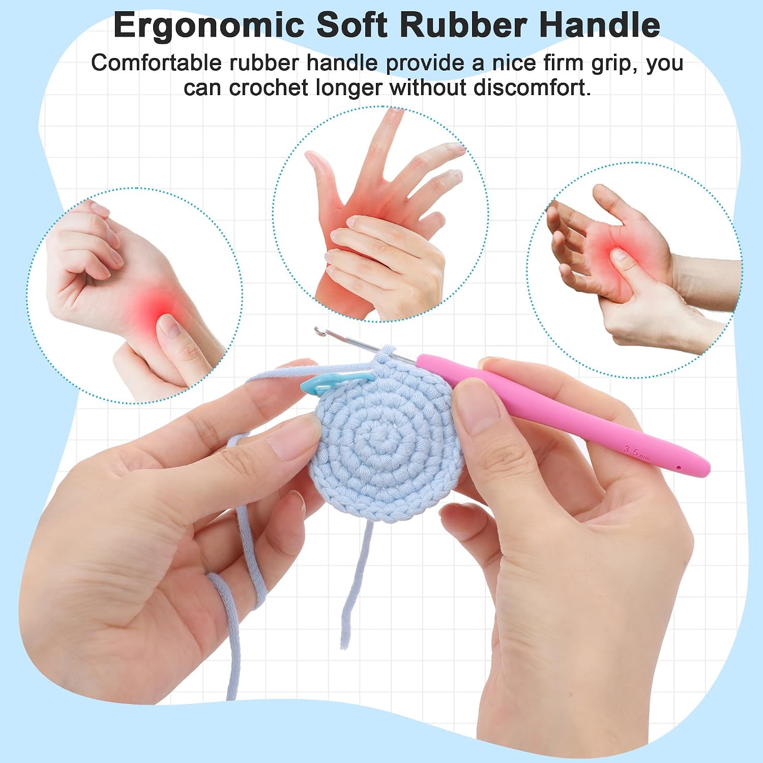 Crochetbox Crochet Hooks Set, 13 Size 2mm(B)-10mm(P) Ergonomic Handles Crochet Hooks with Case for Arthritic Hands, Kintting Needle with Crocheting Tool for Crocheters