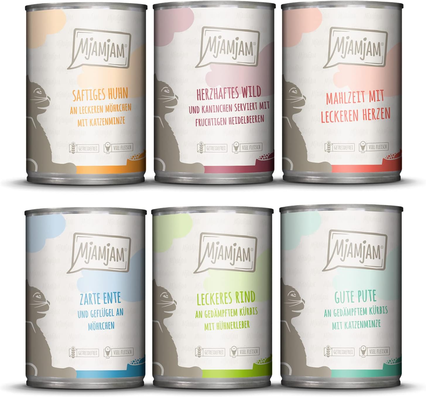 MjAMjAM - Premium Wet Food for Cats - Mixed Package III - Chicken and Pumpkin, Turkey, Duck and Poultry, Hearts, Chicken, Beef, Pack of 6 (6 X 400 g), Grain-free with Extra Meat