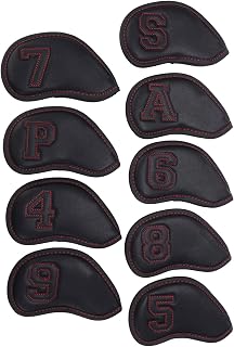 VGEBY Golf Iron Head Covers, PU + Plush Golf Iron Head Covers Set 9Pcs/Set Golf Iron Head Covers Waterproof Sunscreen Golf Iron Covers Big Figures Protective Sleeves(black) Leisure Sports
