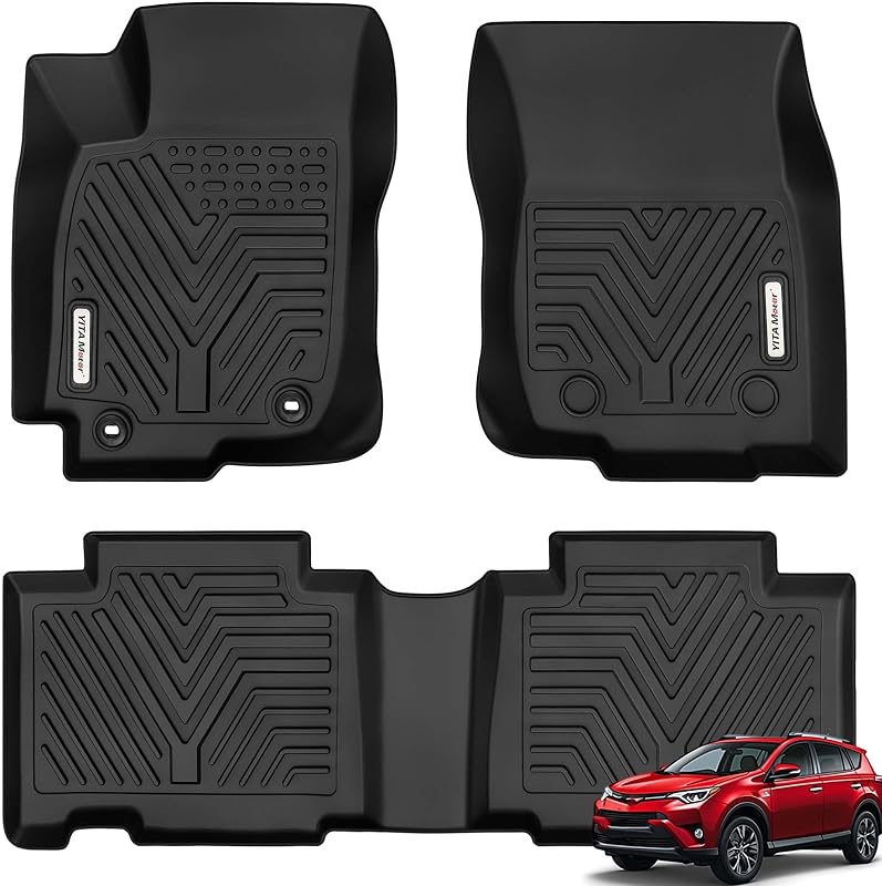 Floor Mats fit 2013-2018 Toyota RAV4 Standard Not for Hybrid | Custom Fit LE/SE/XLE/Limited/Platinum/Adventure Floor Liners, 1st & 2nd Row All-Weather Protection Black