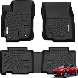 Floor Mats fit 2013-2018 Toyota RAV4 Standard Not for Hybrid | Custom Fit LE/SE/XLE/Limited/Platinum/Adventure Floor Liners, 1st & 2nd Row All-Weather Protection Black