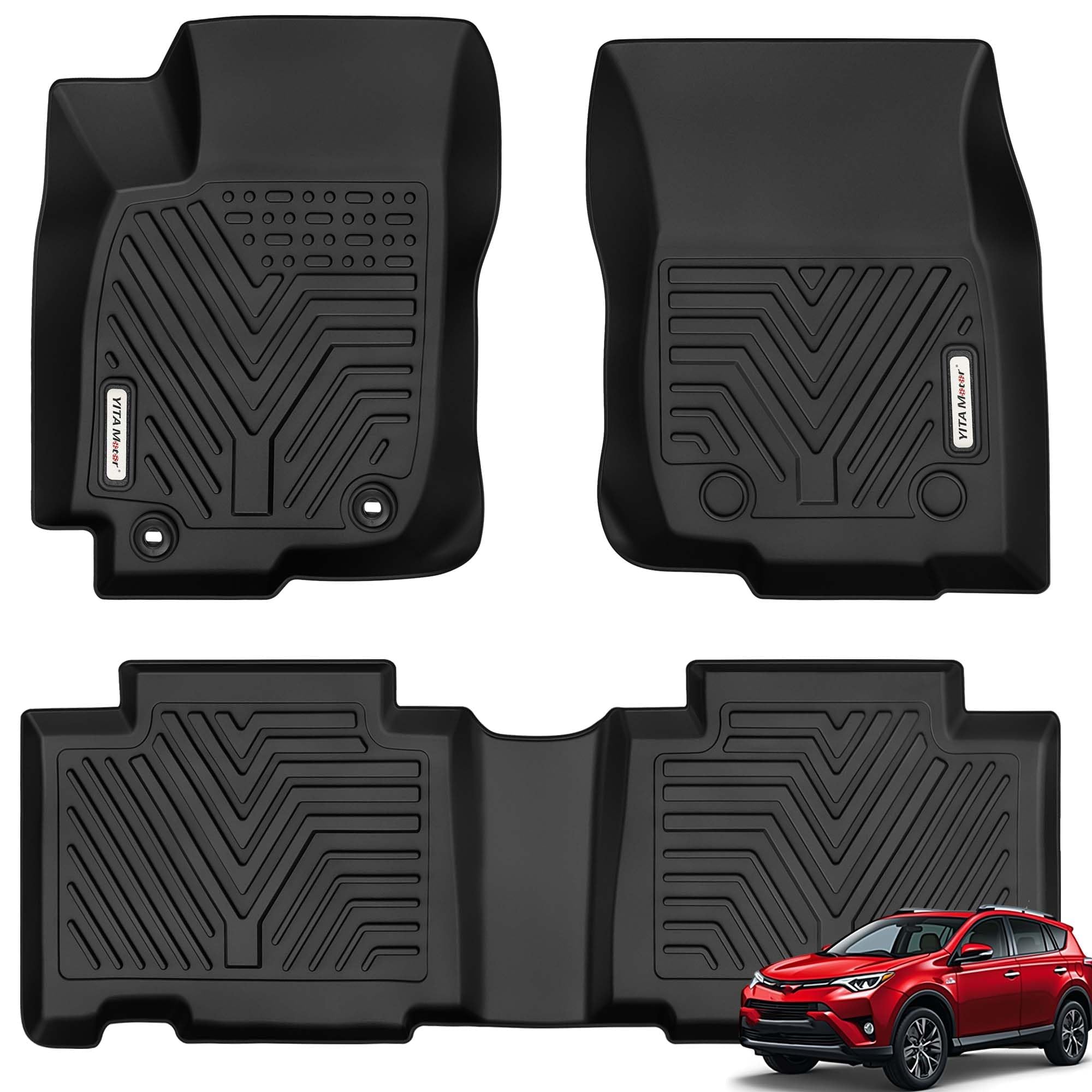 YITAMOTOR Floor Mats Compatible with 2013-2018 Toyota RAV4 Standard Models (Nor for Hybrid), Custom Fit Floor Liners, 1st & 2nd Row All-Weather Protection Black