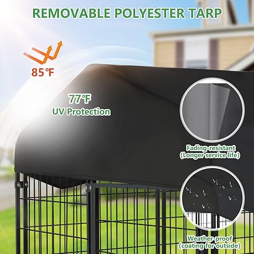 Miniatura 11 de Perrera para perros al aire libre, 4 x 4.2 x 4.5 pies, perrera exterior con techo, perreras grandes con puerta giratoria y 2 cuencos ajustables