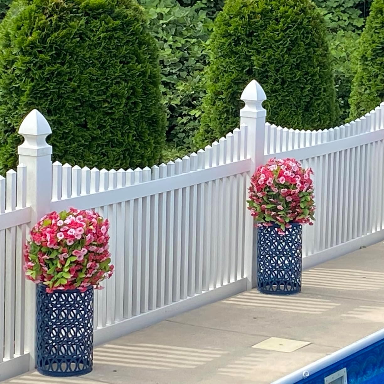 Artificial Fake Hanging Flowers Plants for Outdoor Decoration, 2PCS Faux Silk Morning Glory Long Vines Stems UV Resistant Look Real for Spring Summer Outside Home Porch Patio, Red Pink - Image 5