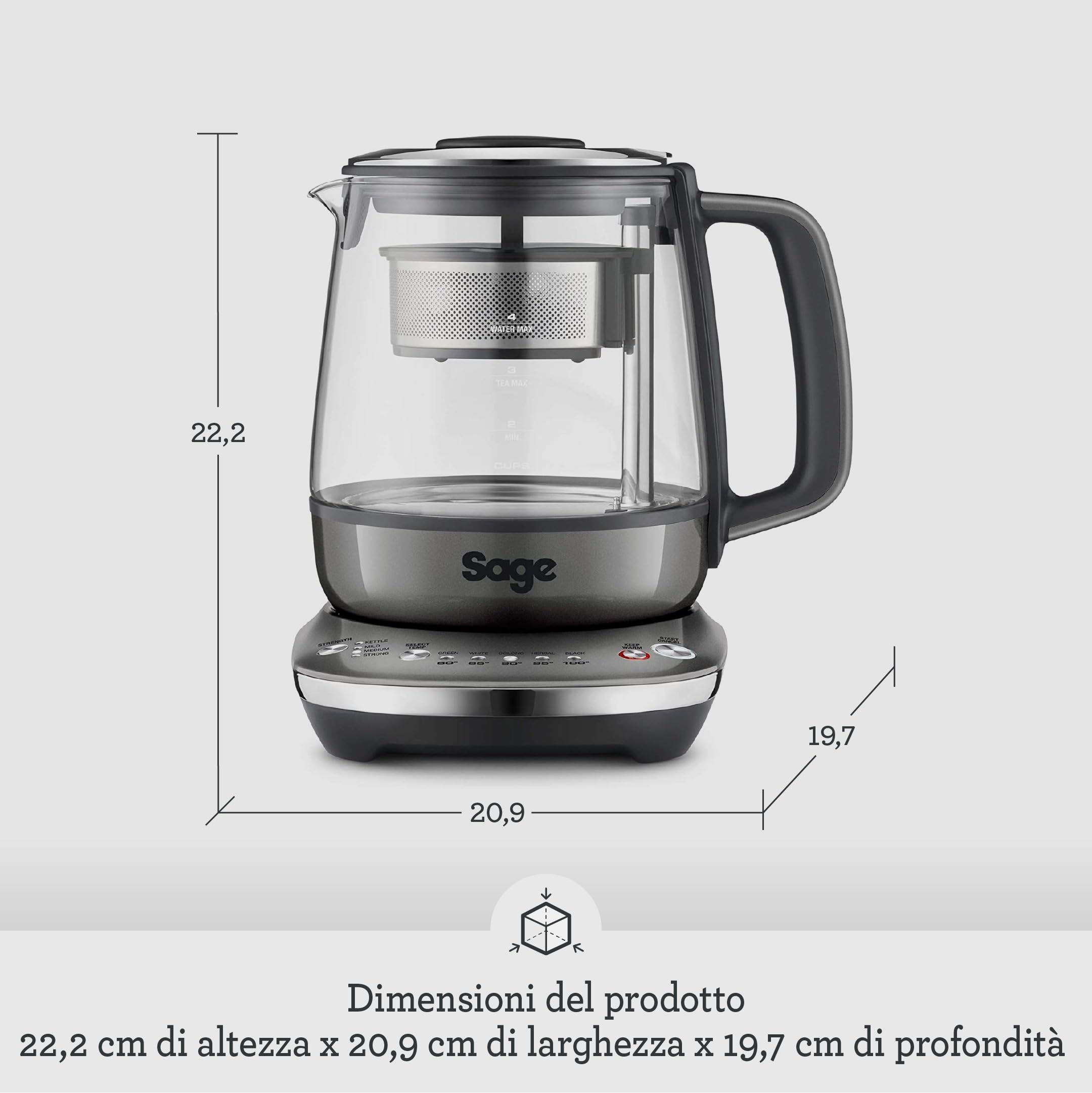 Sage The Tea Maker, Teiera per tutti i tipi di tè, Smoked Hickory | Cestello Automatizzato, 5 Impostazioni per Tipo di Tè, Mantieni in Caldo 60 Min; 4 Tazze e Forza di Infusione Regolabile