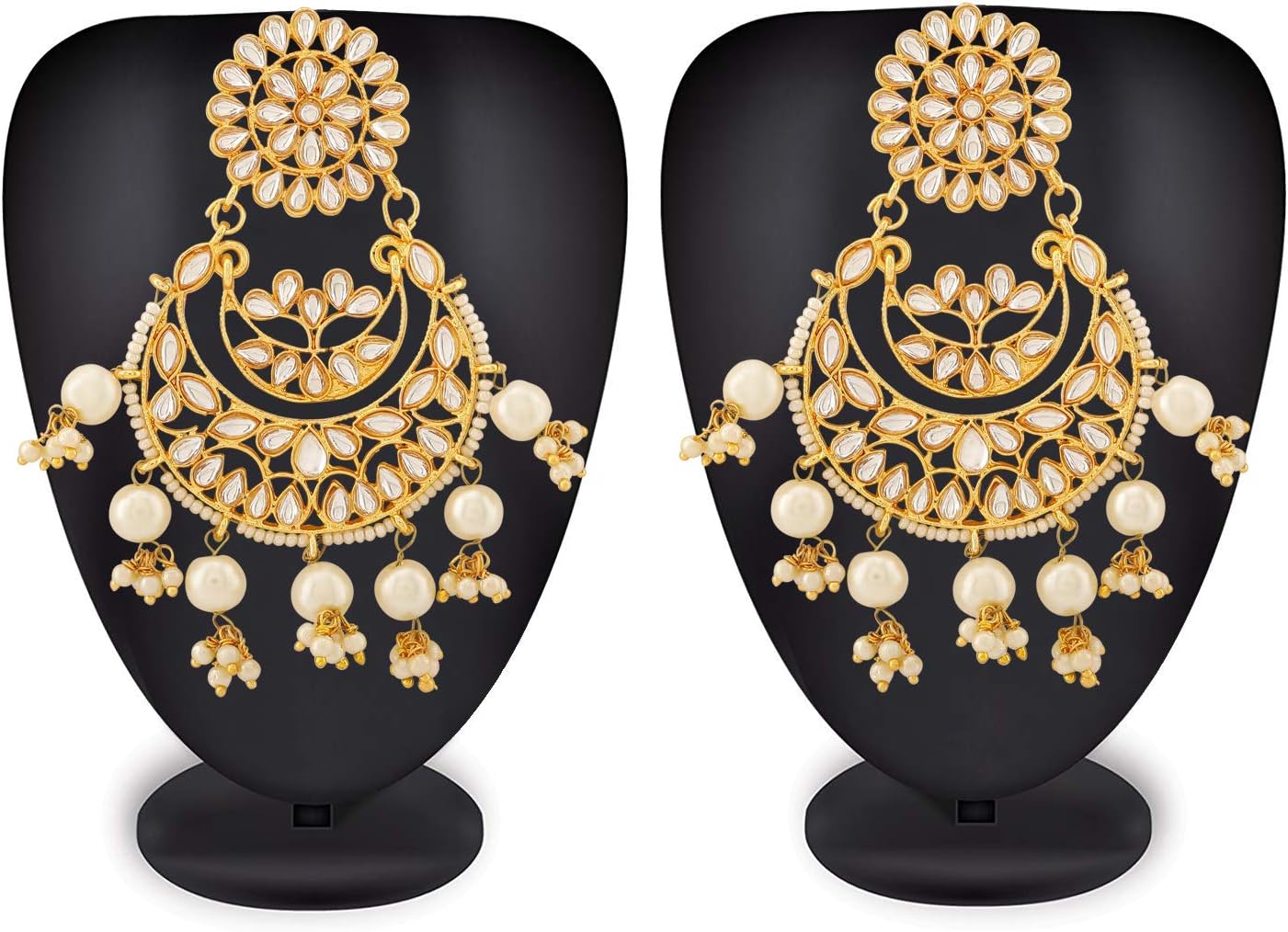 Mann Jewels Kundan Chandbali Earrings for Women & Girls | Traditional Gold Plated Kundan Dangler Earrings for Wedding (Golden)