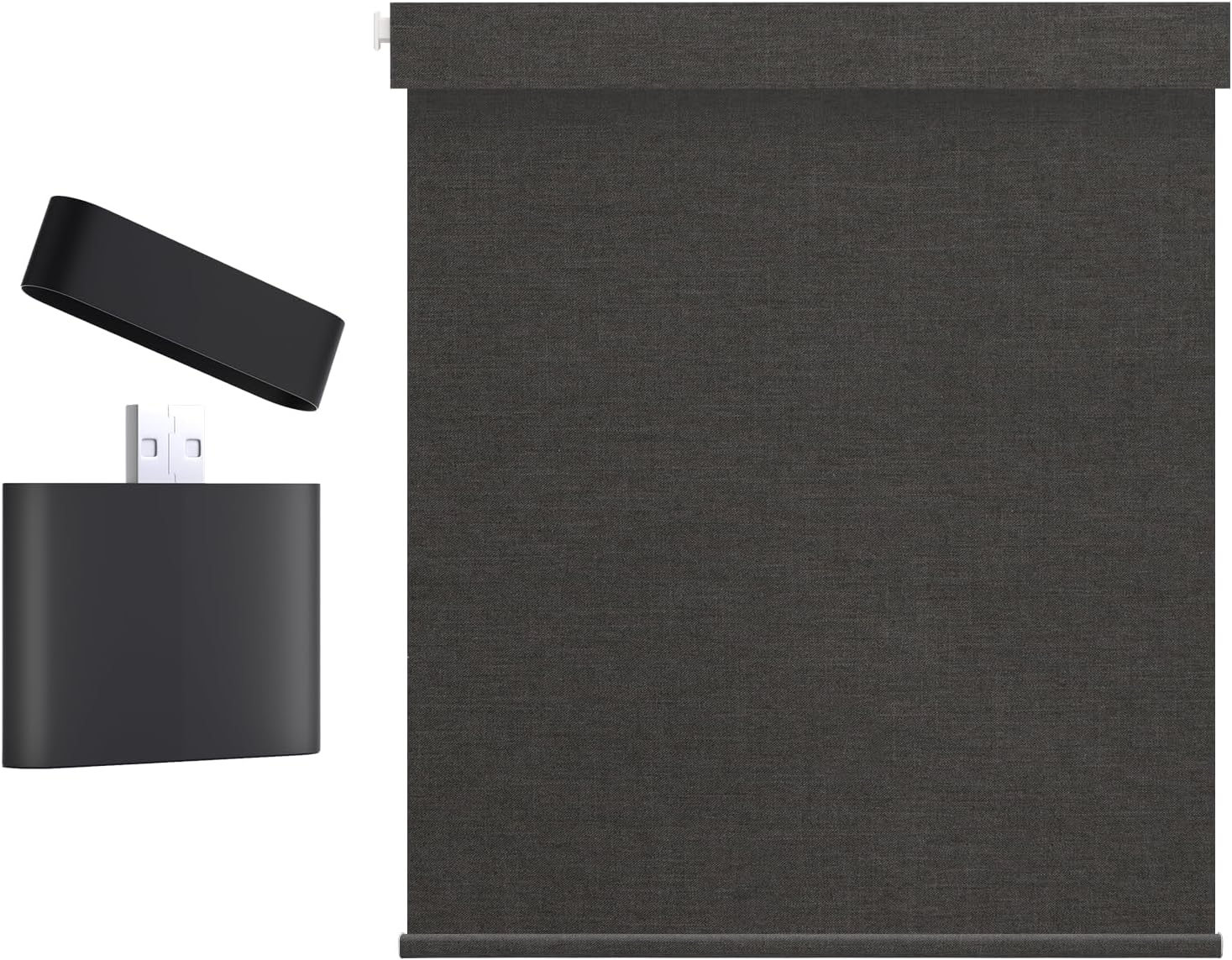 A Hub and A 30" W x 72" H Black No-Drill Motorized Blind