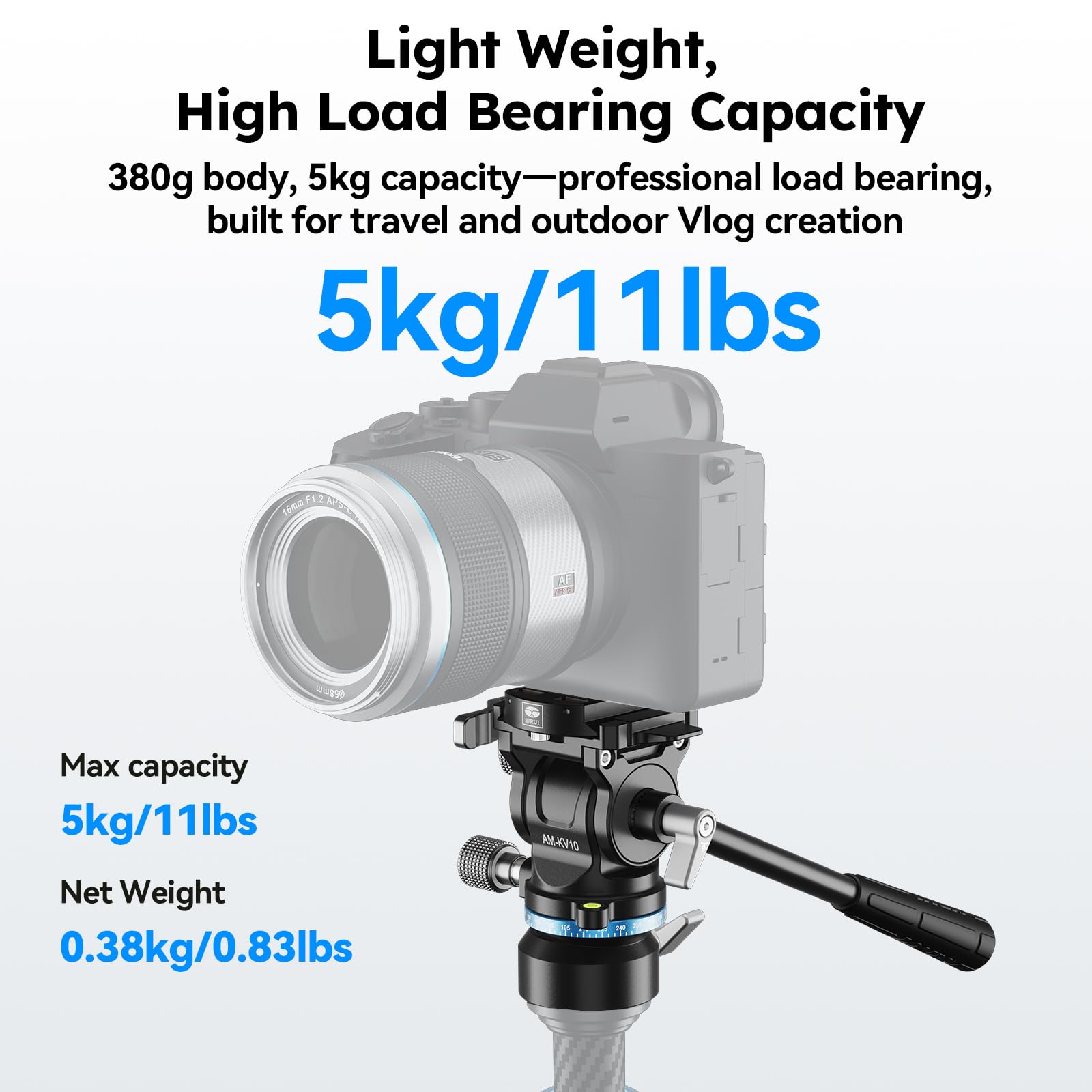 SIRUI Testa fluida per treppiedi con base di livellamento a 8°, AM-KV10 | Testa in metallo con attacco rapido a inserimento laterale, testa per treppiede video per fotocamere DSLR, carico massimo 5kg