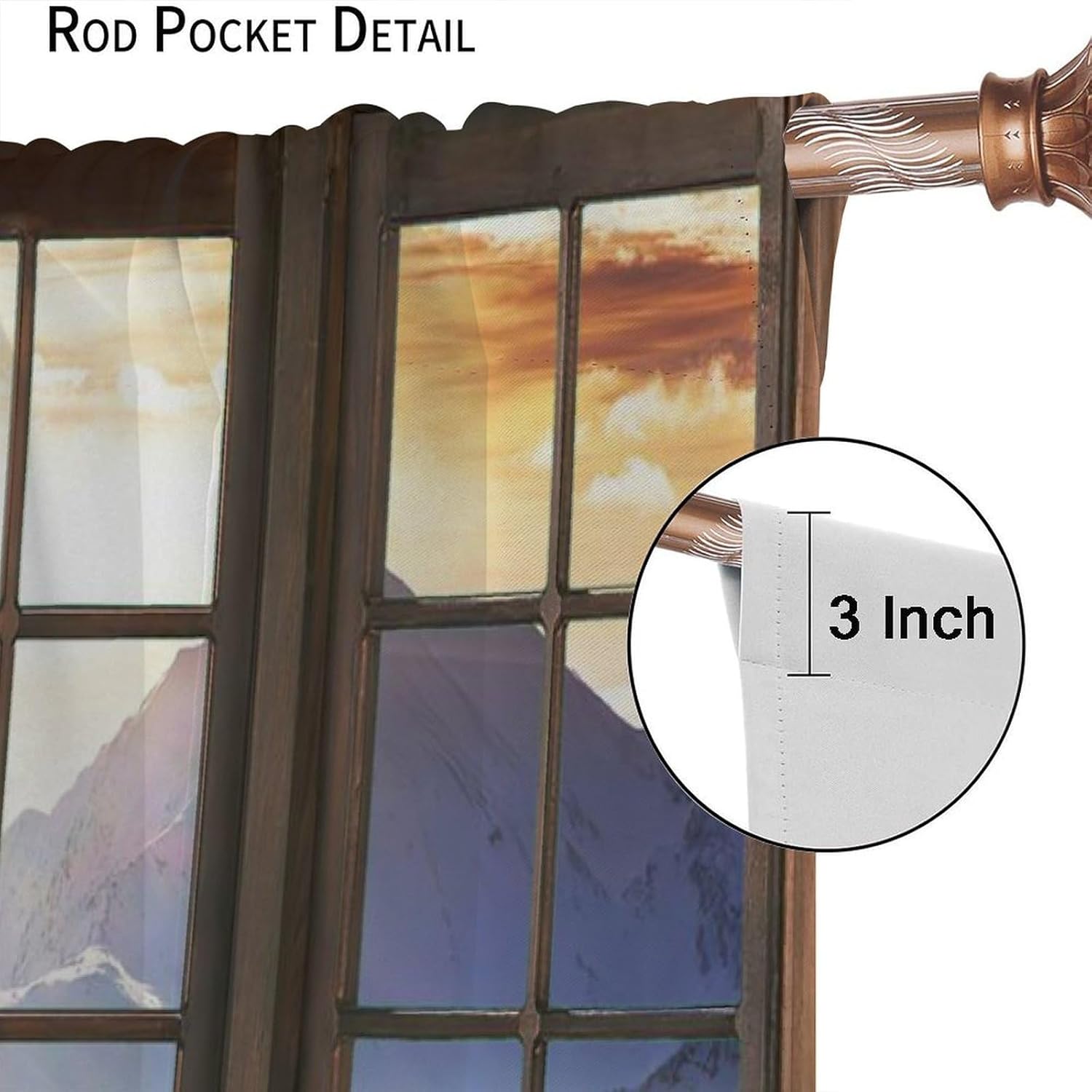 Natural Lake Blackout Curtains, 3D Printed Window View at Sunrise, Bedroom Living Room Kitchen Rod Pocket Curtains42X63 Inch