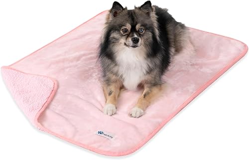 PetAmi Premium Waterproof Dog Blanket for Small Medium Dogs, Reversible Sherpa & Flannel Fleece, Leakproof Pet Throw for Couch Protection, Soft Plush Furniture Protector for Cats, Washable, 29x40 Pink
