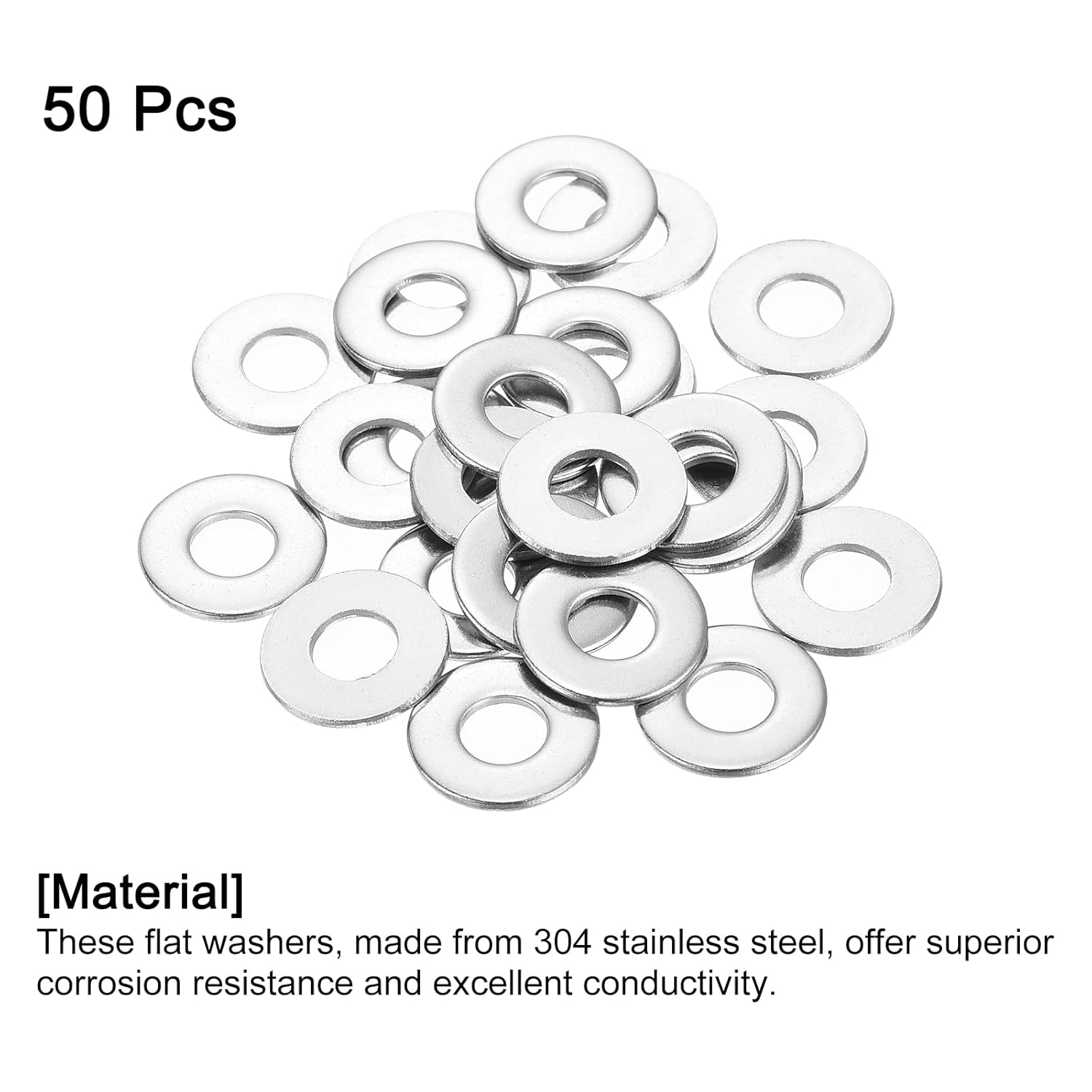uxcell 50Pcs #10 Flat Washer, 304 Stainless Steel 0.219" ID x 0.5" OD x 0.049" Thick for Bolt Screw, Factories Repair, Kitchens, Shops, and Outdoor Construction, Silver