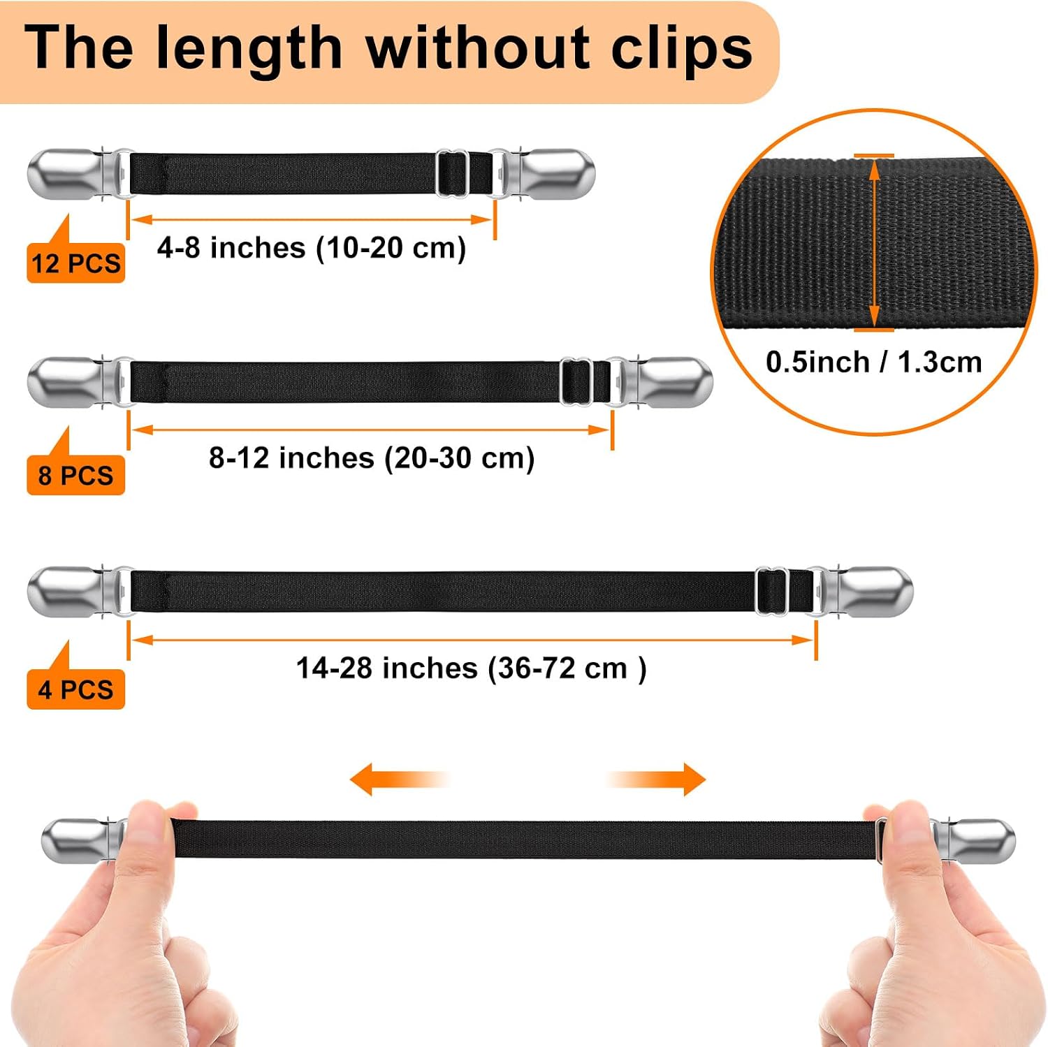 Boao 24 Pcs Bed Sheet Straps Heavy Duty Adjustable Elastic Fasteners Fitted Bed Holder Mattress Corner Sheet Fasteners Clips for Home Room Couch Supplies(Black)