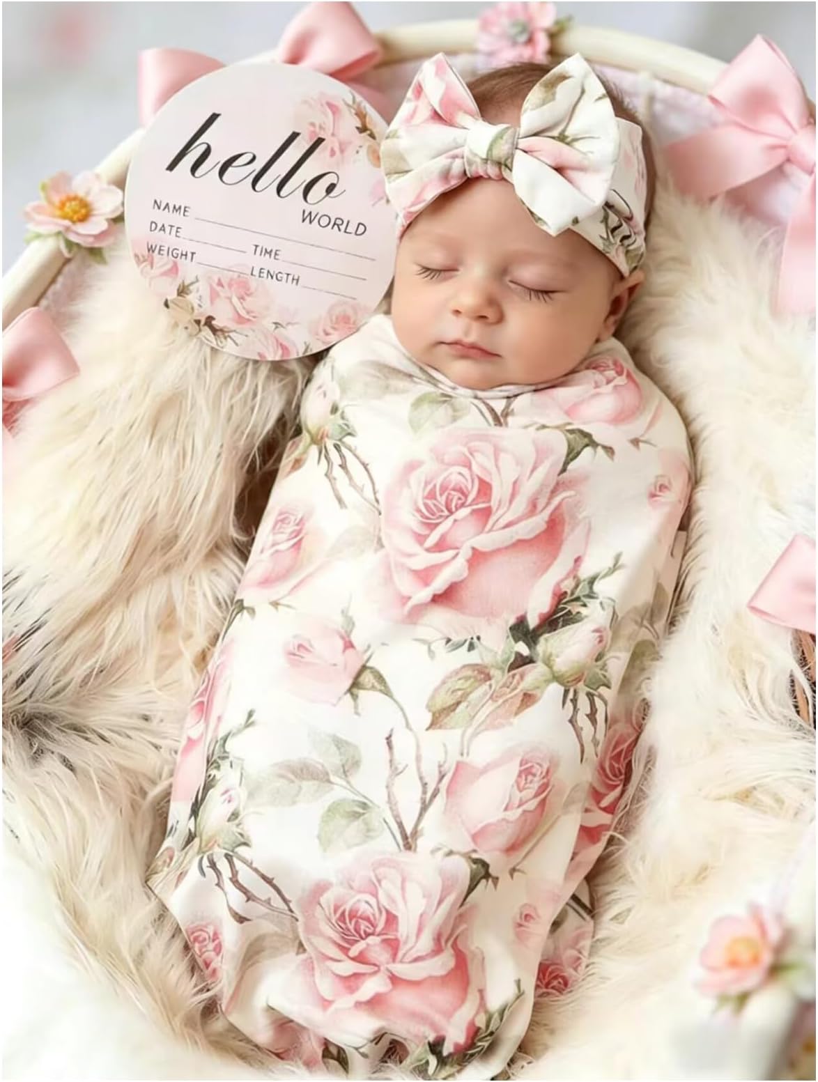 Galabloomer Newborn Receiving Blanket Headband Set Baby Flower Swaddle (Vintage Flower)