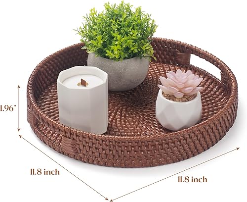 Miniatura 9 de Bandeja redonda de ratán, cesta tejida a mano con asas recortadas, cesta de mimbre para servir frutaspan, 11.8 pulgadas