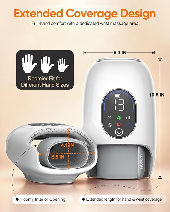 Cordless Electric Hand & Wrist Massager with Heat and Compression