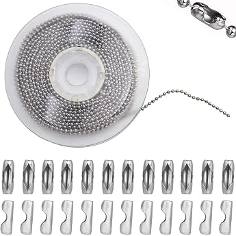 10 Metre Ball Chain Stainless Steel Beads Roller Chain Silver Ball Chain Stainless Steel with 50 Matching Connectors Ball Chains 2.4 mm Diameter for DIY Jewellery Making Tags Chain Key Chain
