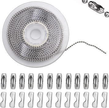 10 Metre Ball Chain Stainless Steel Beads Roller Chain Silver Ball Chain Stainless Steel with 50 Matching Connectors Ball Chains 2.4 mm Diameter for DIY Jewellery Making Tags Chain Key Chain