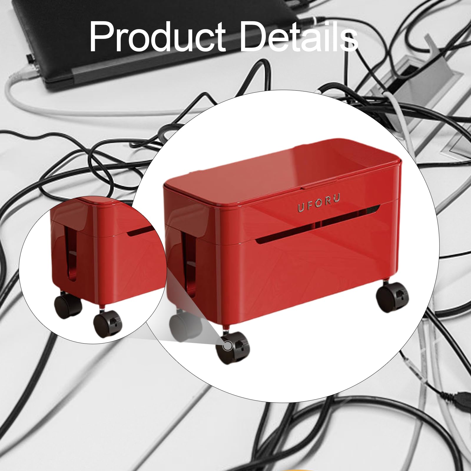 Sharplace Caja Organizadora de Cables, Organizador de Cables para Router, Organizador de Cables de Escritorio, Ocultador de Cables para La Escuela, El Hogar Y E, Rojo