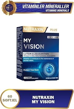 Nutraxin My Vision | Lutein, Zeaksantin, Vitamin C, E, Çinko ve Selenyum | 60 Tablet | Şeker ve Gluten İçermez