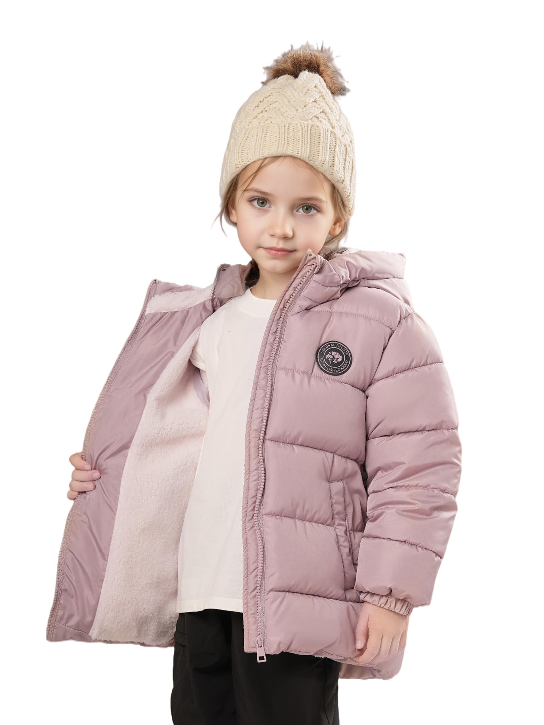 Sunny Sprout Abrigo de invierno con capucha para niñas - Chaqueta acolchada gruesa con forro polar y mangas antiviento