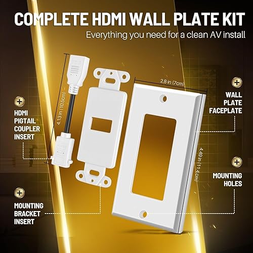 Miniatura 8 de TNP Placa de pared HDMI  Doble (1 puerto) HDMI Socket Plug Jack Outlet Decorativo Placa Cara Panel de Montaje con 4K UHD ARC Ethernet Pass-Thru