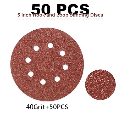 50 PCS 40 Grit 5 Inch 8 Hole Sanding Discs