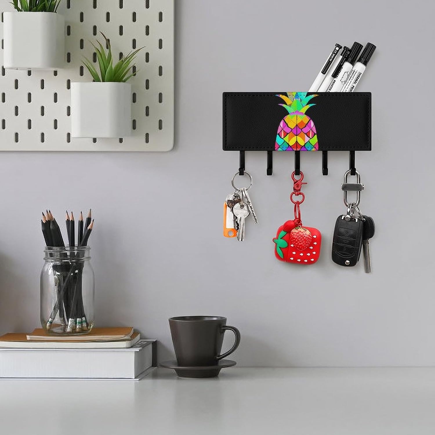Bright Marble Pineapple Key Holder Wall Mounted, Adhesive Key Rack image 5