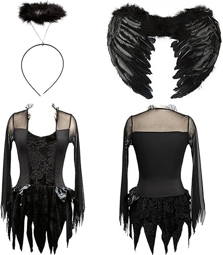 Miniatura 2 de SOMOYA Disfraz de ángel caído de Halloween, disfraz de ángel caído, color negro, disfraz de alas para mujer