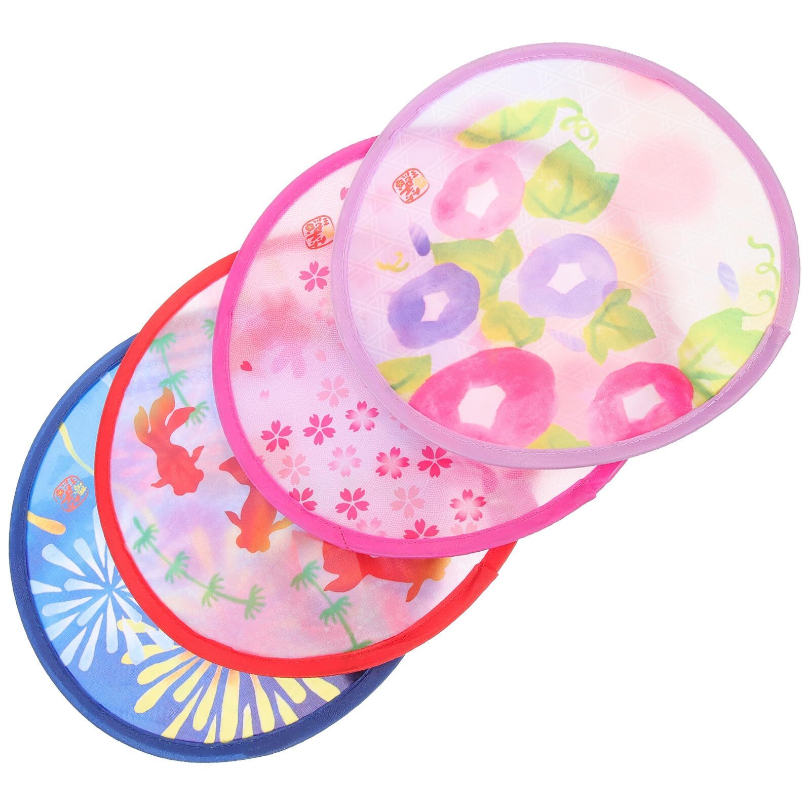 KOMBIUDA Ventaglio Colore Casuale Pieghevole Giapponese Rotondo in Poliestere Filo D'acciaio Resistente 4, Accessorio Portatile Stili multipli per e Stili multipli